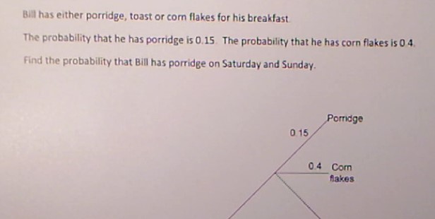 Going throught the breakfast sheet calculating the probabilities making sure each column adds up to one.